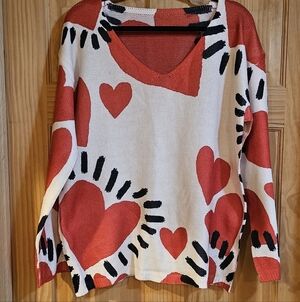 Heart Patterned Sweater - Red and White NWOT